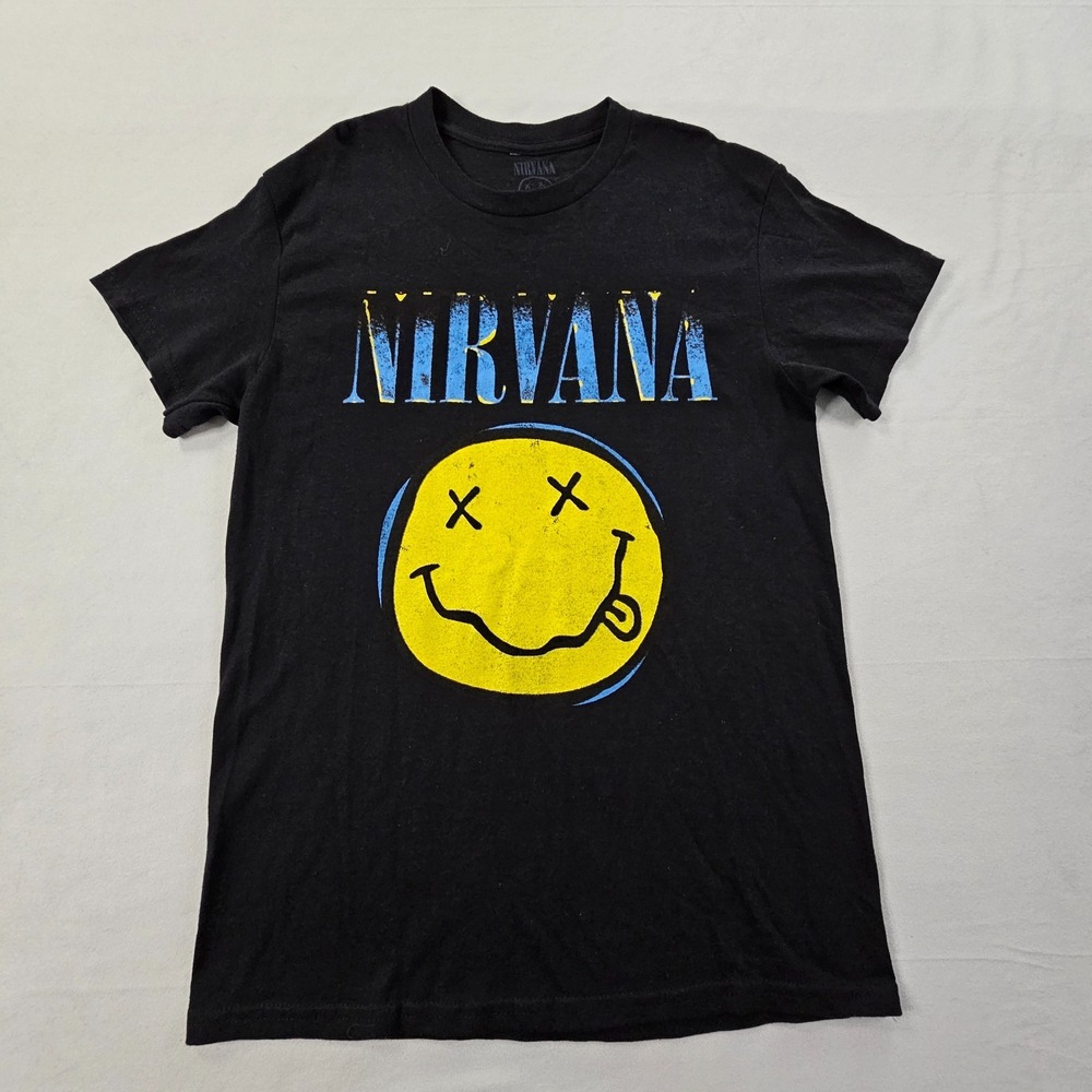Nirvana Logo Black Short Sleeve Cotton T-Shirt Mens S